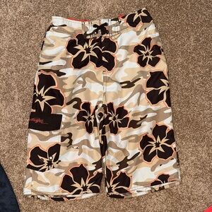 OP Boy’s Floral Hybrid Swim Trunks Shorts - Brown and Tan